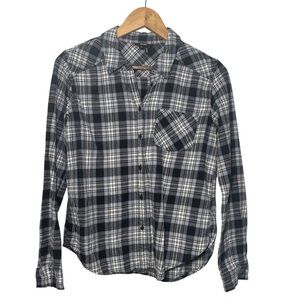 PAIGE Black /Blue Stone / White Plaid Flannel Long Sleeve Button Down Shirt XS